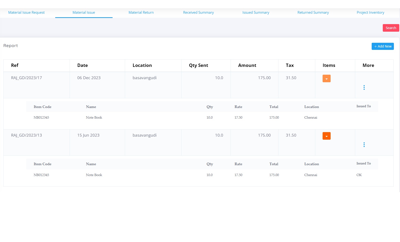 Material Issue Report