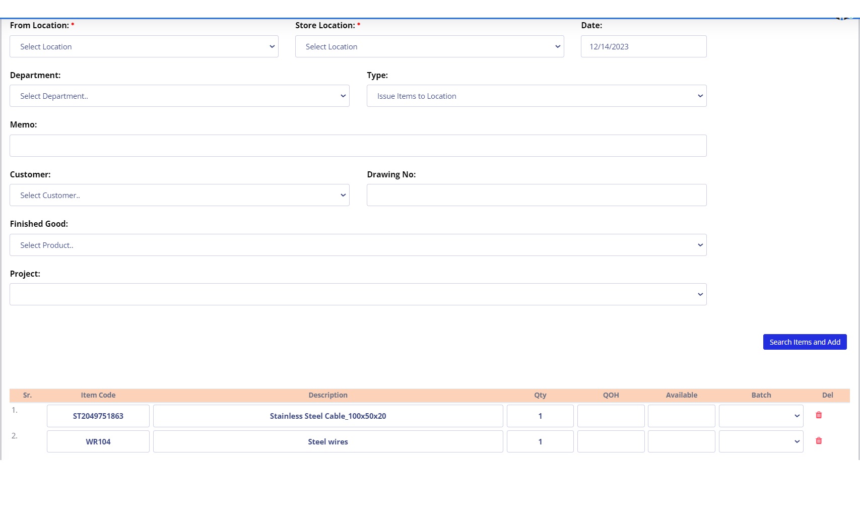 Material Issue Request