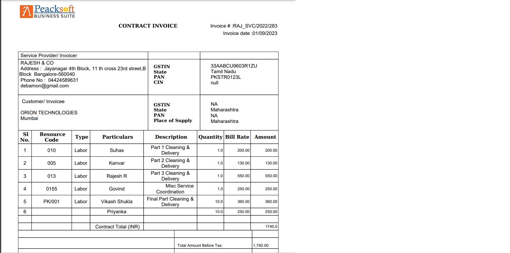Service/project Invoice Peacksoft PSA manages Service Projects involving manpower resources ...