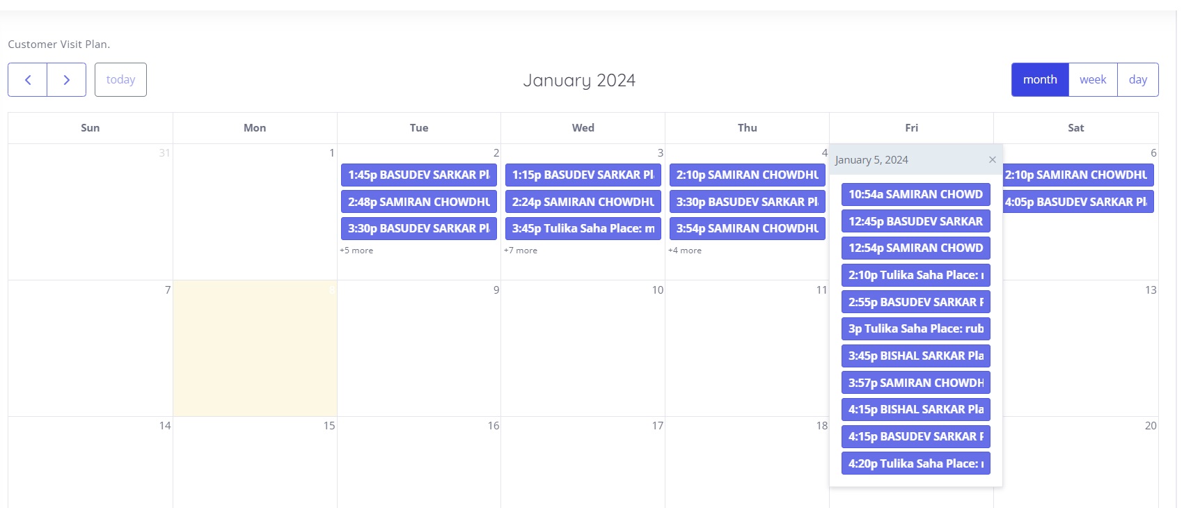 SFA Visit calendar